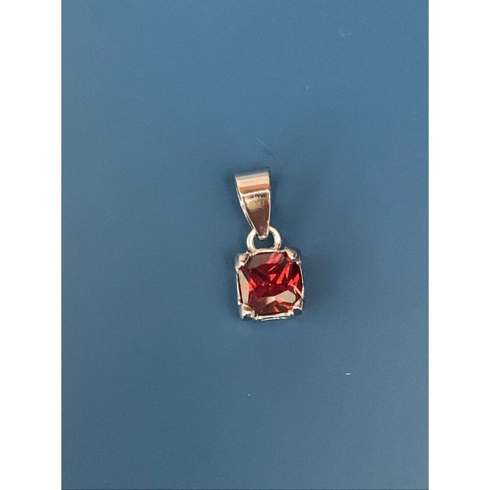.925 Garnet January Princess Cut Birthstone Pendant #birthday